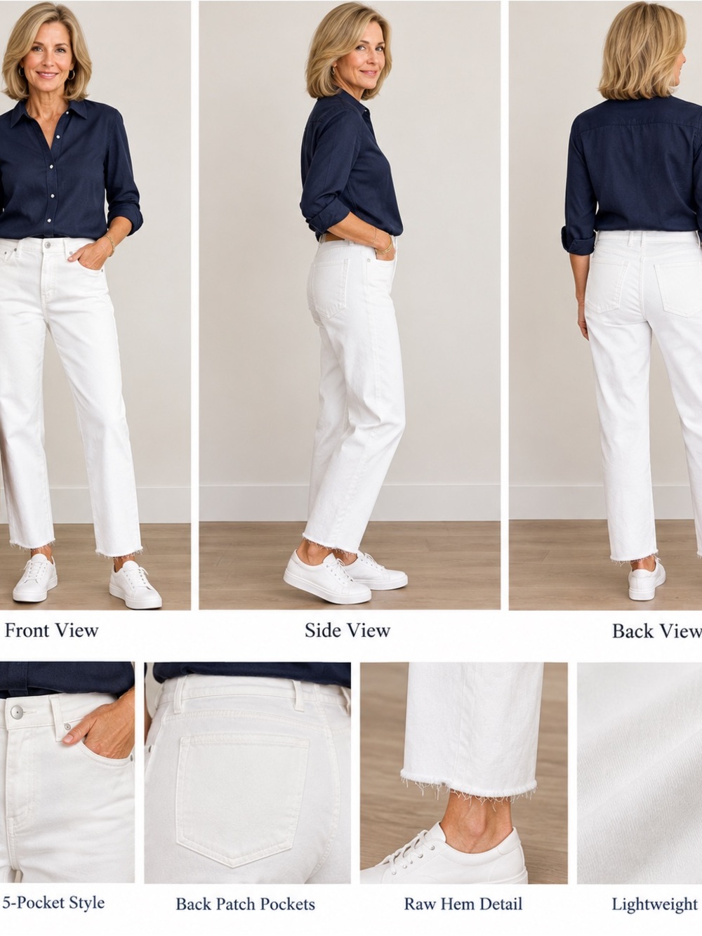 J. Jill White Straight-Leg Jeans with Raw Hem
